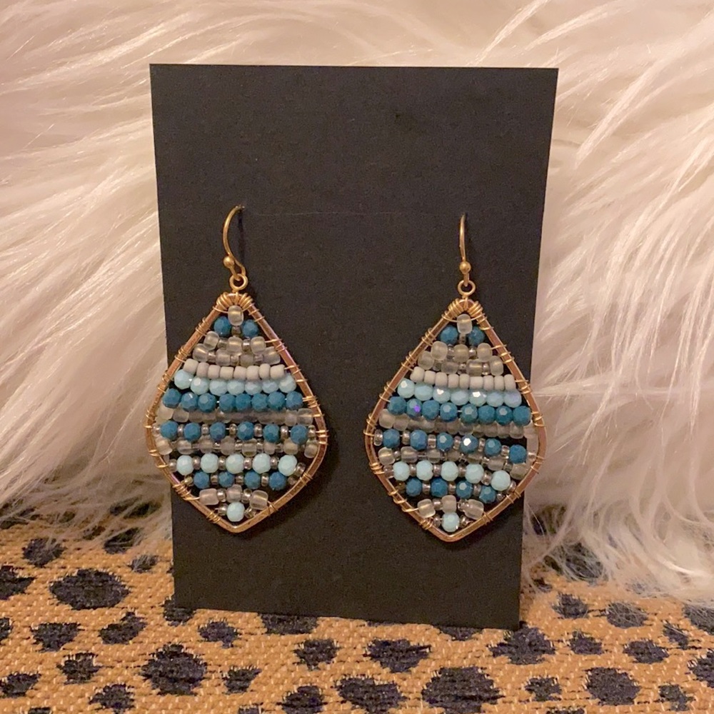Blue Beaded Dangle Earrings